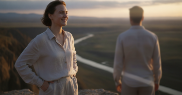 Une personne sereine et confiante regarde vers l'avenir, son passé s'effaçant doucement derrière elle.