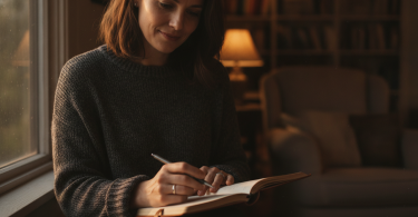 Une personne réfléchie, plongée dans l'introspection, exprimant une grande maturité émotionnelle.