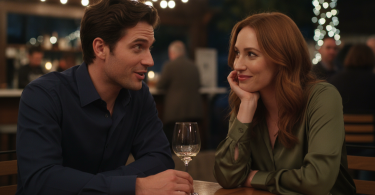 Un homme et une femme proches partagent un moment de complicité et de flirt subtil lors d'une soirée.