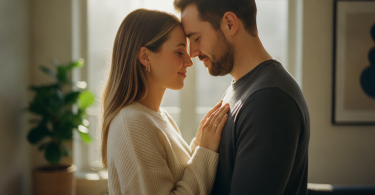 Un couple moderne et confiant partageant un moment authentique de complicité, de respect et d'intimité émotionnelle.