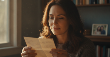 Une personne réfléchie regarde une lettre, vivant une mûre reconnexion émotionnelle avec son ex.