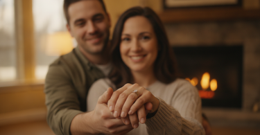 Un partenaire soutenant tient les mains d'une femme qui sourit avec confiance, partageant un moment de complicité.