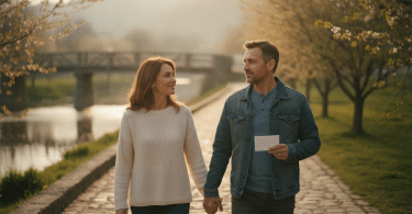 Un couple ou une personne pleine d'espoir faisant un pas réfléchi vers une réconciliation émotionnelle.